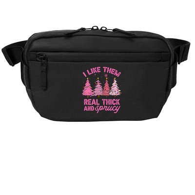 I Like Them Real Thick And Sprucey Funny Christmas Pink Tree Crossbody Pack