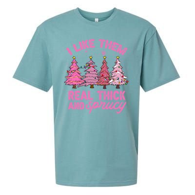 I Like Them Real Thick And Sprucey Funny Christmas Pink Tree Sueded Cloud Jersey T-Shirt