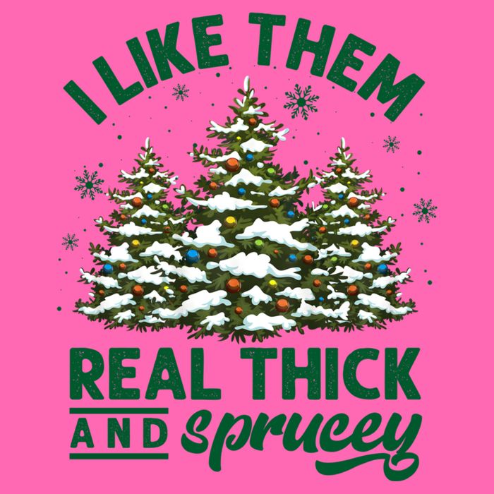 I Like Them Real Thick And Sprucey Funny Christmas Tree Xmas Stripe Pom Pom Beanie