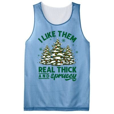 I Like Them Real Thick And Sprucey Funny Christmas Tree Xmas Mesh Reversible Basketball Jersey Tank