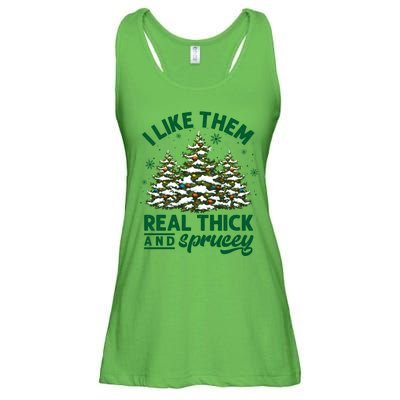 I Like Them Real Thick And Sprucey Funny Christmas Tree Xmas Ladies Essential Flowy Tank