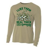 I Like Them Real Thick And Sprucey Funny Christmas Tree Xmas Cooling Performance Long Sleeve Crew