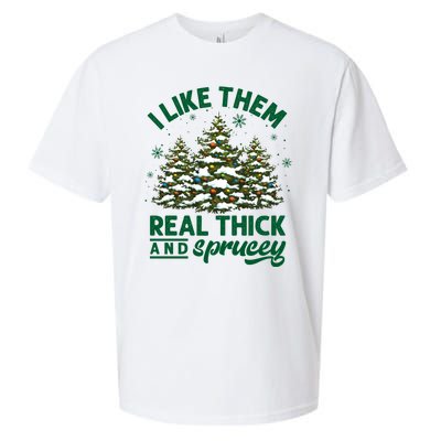 I Like Them Real Thick And Sprucey Funny Christmas Tree Xmas Sueded Cloud Jersey T-Shirt