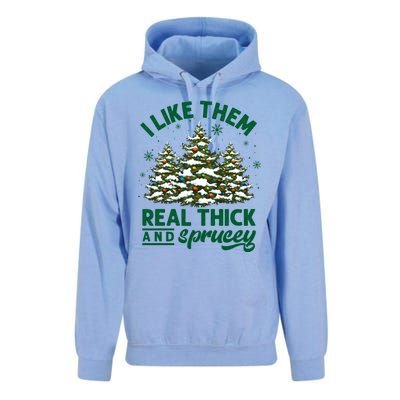 I Like Them Real Thick And Sprucey Funny Christmas Tree Xmas Unisex Surf Hoodie