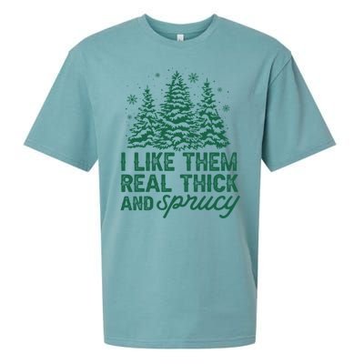 I Like Them Real Thick And Sprucey Funny Christmas Tree Xmas Sueded Cloud Jersey T-Shirt