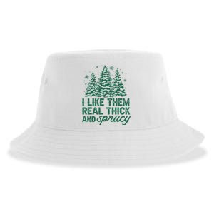 I Like Them Real Thick And Sprucey Funny Christmas Tree Xmas Sustainable Bucket Hat