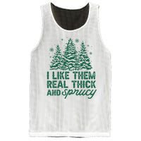 I Like Them Real Thick And Sprucey Funny Christmas Tree Xmas Mesh Reversible Basketball Jersey Tank