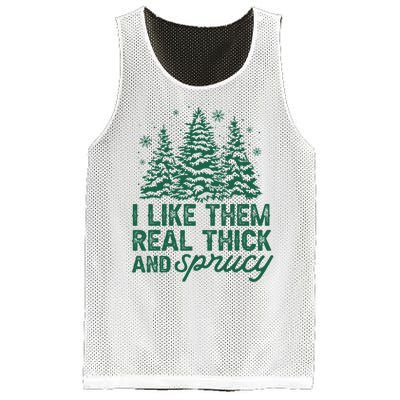 I Like Them Real Thick And Sprucey Funny Christmas Tree Xmas Mesh Reversible Basketball Jersey Tank