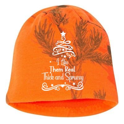 I Like Them Real Thick And Sprucey Funny Christmas Tree Xmas Kati - Camo Knit Beanie