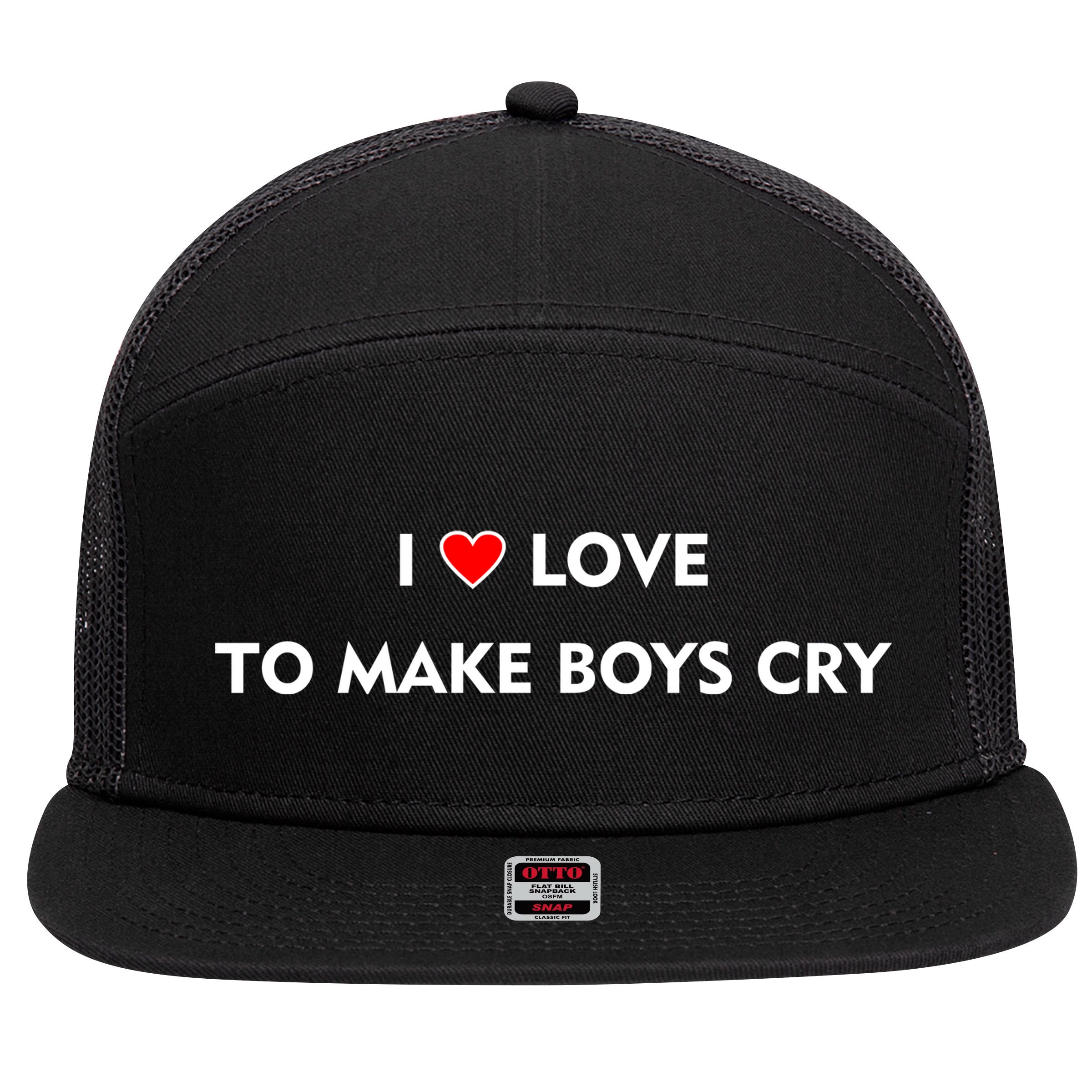 I Love To Make Boys Cry Funny Heart 7 Panel Mesh Trucker Snapback Hat