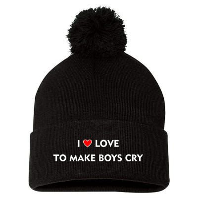 I Love To Make Boys Cry Funny Heart Pom Pom 12in Knit Beanie