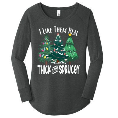 I Like Them Real Thick And Sprucey Funny Christmas Trees Gag Women's Perfect Tri Tunic Long Sleeve Shirt