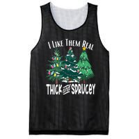 I Like Them Real Thick And Sprucey Funny Christmas Trees Gag Mesh Reversible Basketball Jersey Tank