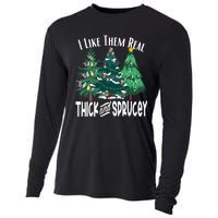 I Like Them Real Thick And Sprucey Funny Christmas Trees Gag Cooling Performance Long Sleeve Crew