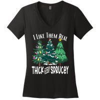 I Like Them Real Thick And Sprucey Funny Christmas Trees Gag Women's V-Neck T-Shirt