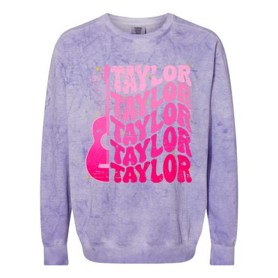 I Love Taylor Retro 80s Themes Retro First Name Personalized Groovy 80s Pink Colorblast Crewneck Sweatshirt