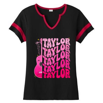 I Love Taylor Retro 80s Themes Retro First Name Personalized Groovy 80s Pink Ladies Halftime Notch Neck Tee