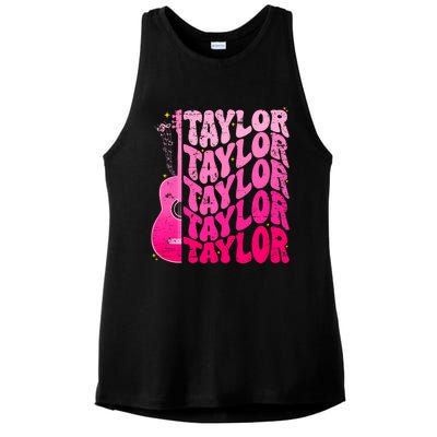 I Love Taylor Retro 80s Themes Retro First Name Personalized Groovy 80s Pink Ladies PosiCharge Tri-Blend Wicking Tank