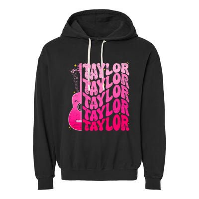 I Love Taylor Retro 80s Themes Retro First Name Personalized Groovy 80s Pink Garment-Dyed Fleece Hoodie