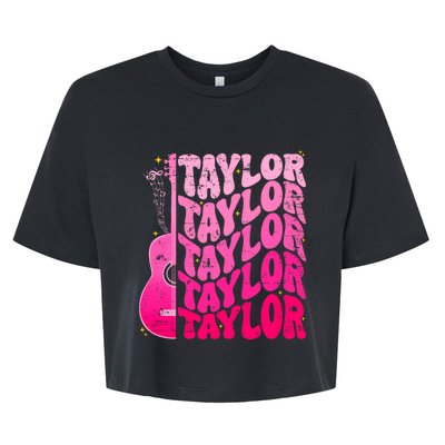 I Love Taylor Retro 80s Themes Retro First Name Personalized Groovy 80s Pink Bella+Canvas Jersey Crop Tee