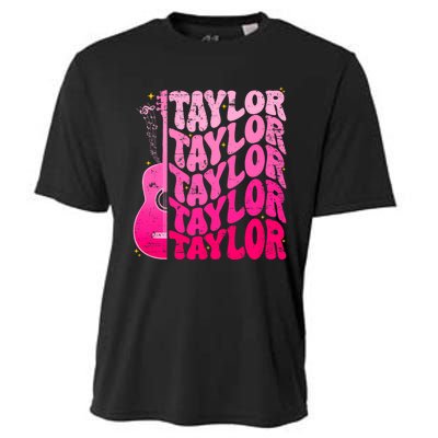 I Love Taylor Retro 80s Themes Retro First Name Personalized Groovy 80s Pink Cooling Performance Crew T-Shirt