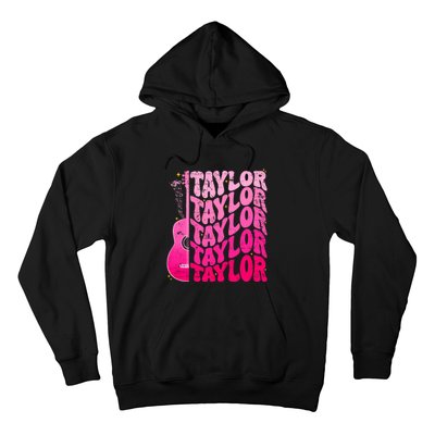 I Love Taylor Retro 80s Themes Retro First Name Personalized Groovy 80s Pink Hoodie