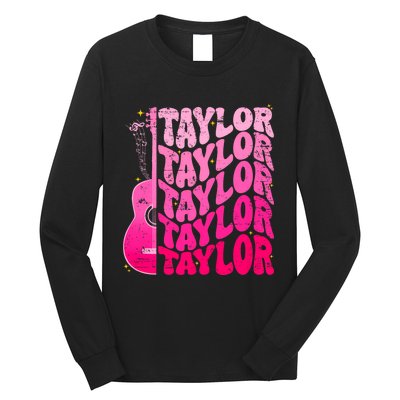 I Love Taylor Retro 80s Themes Retro First Name Personalized Groovy 80s Pink Long Sleeve Shirt