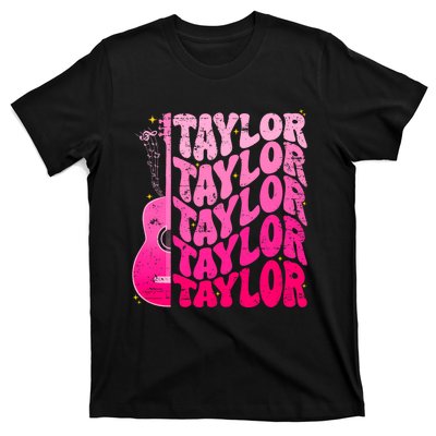 I Love Taylor Retro 80s Themes Retro First Name Personalized Groovy 80s Pink T-Shirt