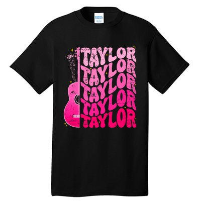 I Love Taylor Retro 80s Themes Retro First Name Personalized Groovy 80s Pink Tall T-Shirt