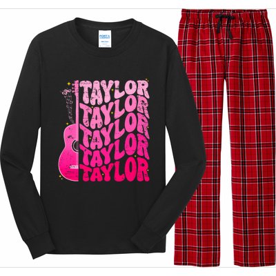 I Love Taylor Retro 80s Themes Retro First Name Personalized Groovy 80s Pink Long Sleeve Pajama Set