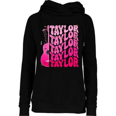 I Love Taylor Retro 80s Themes Retro First Name Personalized Groovy 80s Pink Womens Funnel Neck Pullover Hood