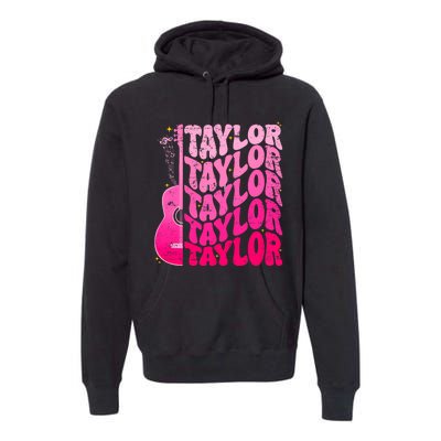 I Love Taylor Retro 80s Themes Retro First Name Personalized Groovy 80s Pink Premium Hoodie