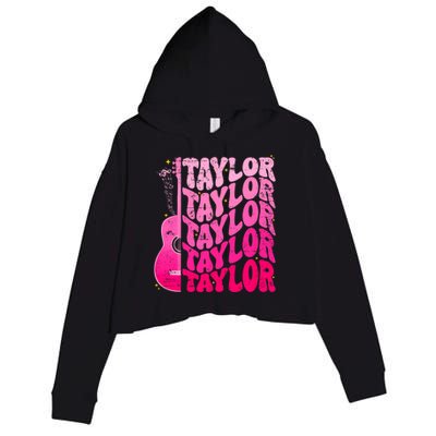 I Love Taylor Retro 80s Themes Retro First Name Personalized Groovy 80s Pink Crop Fleece Hoodie