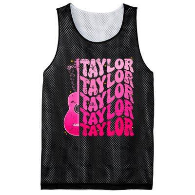 I Love Taylor Retro 80s Themes Retro First Name Personalized Groovy 80s Pink Mesh Reversible Basketball Jersey Tank