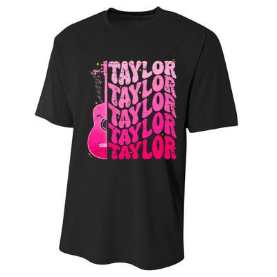 I Love Taylor Retro 80s Themes Retro First Name Personalized Groovy 80s Pink Performance Sprint T-Shirt