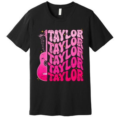 I Love Taylor Retro 80s Themes Retro First Name Personalized Groovy 80s Pink Premium T-Shirt