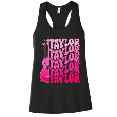 I Love Taylor Retro 80s Themes Retro First Name Personalized Groovy 80s Pink Women's Racerback Tank