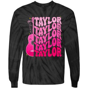 I Love Taylor Retro 80s Themes Retro First Name Personalized Groovy 80s Pink Tie-Dye Long Sleeve Shirt