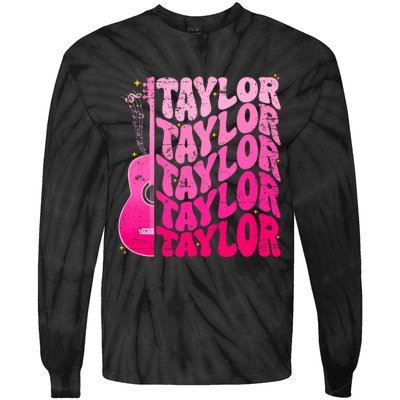 I Love Taylor Retro 80s Themes Retro First Name Personalized Groovy 80s Pink Tie-Dye Long Sleeve Shirt