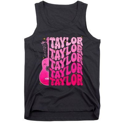 I Love Taylor Retro 80s Themes Retro First Name Personalized Groovy 80s Pink Tank Top