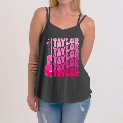 I Love Taylor Retro 80s Themes Retro First Name Personalized Groovy 80s Pink Women's Strappy Tank