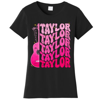 I Love Taylor Retro 80s Themes Retro First Name Personalized Groovy 80s Pink Women's T-Shirt