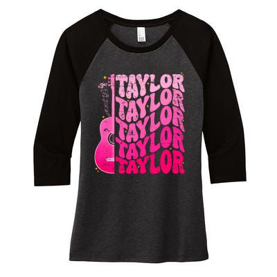 I Love Taylor Retro 80s Themes Retro First Name Personalized Groovy 80s Pink Women's Tri-Blend 3/4-Sleeve Raglan Shirt