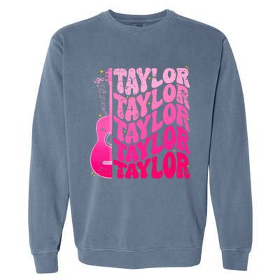 I Love Taylor Retro 80s Themes Retro First Name Personalized Groovy 80s Pink Garment-Dyed Sweatshirt