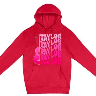 I Love Taylor Retro 80s Themes Retro First Name Personalized Groovy 80s Pink Premium Pullover Hoodie