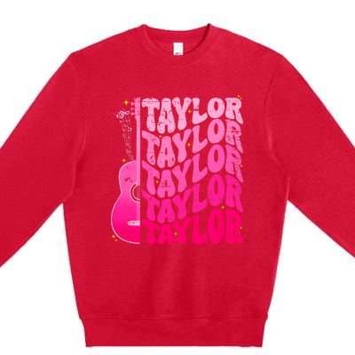 I Love Taylor Retro 80s Themes Retro First Name Personalized Groovy 80s Pink Premium Crewneck Sweatshirt