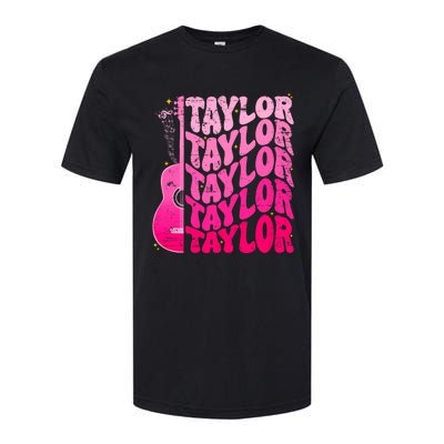 I Love Taylor Retro 80s Themes Retro First Name Personalized Groovy 80s Pink Softstyle® CVC T-Shirt