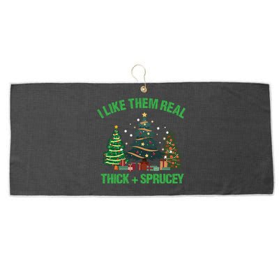 I Like Them Real Thick And Sprucey Christmas Tree Funny Xmas Gift Large Microfiber Waffle Golf Towel