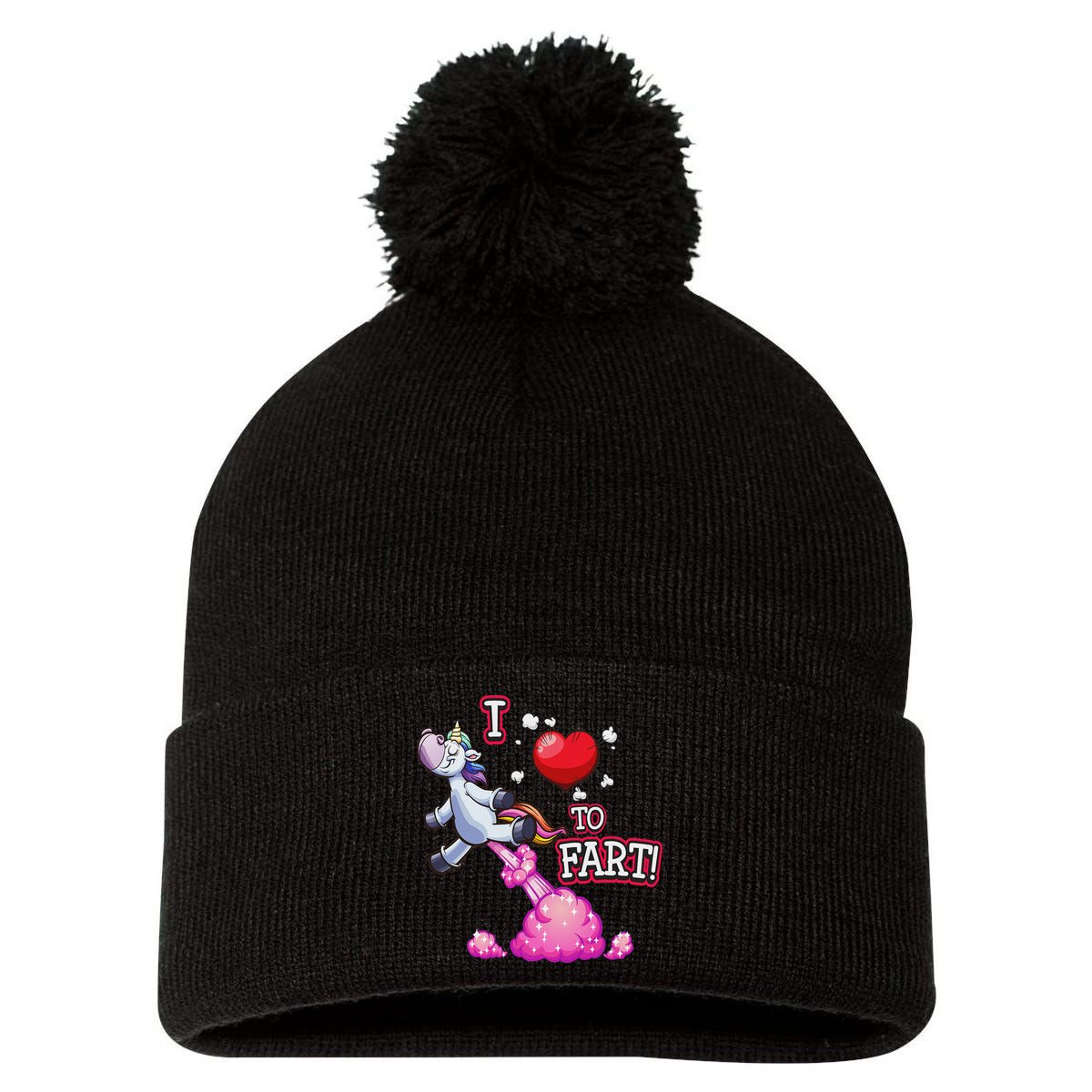 I Love To Fart A Unicorn Love Fart I Heart Fart Pom Pom 12in Knit Beanie