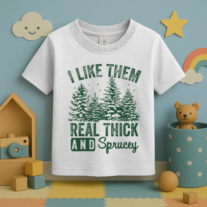 I Like Them Real Thick and Sprucey Christmas Funny Sayings Toddler T-Shirt